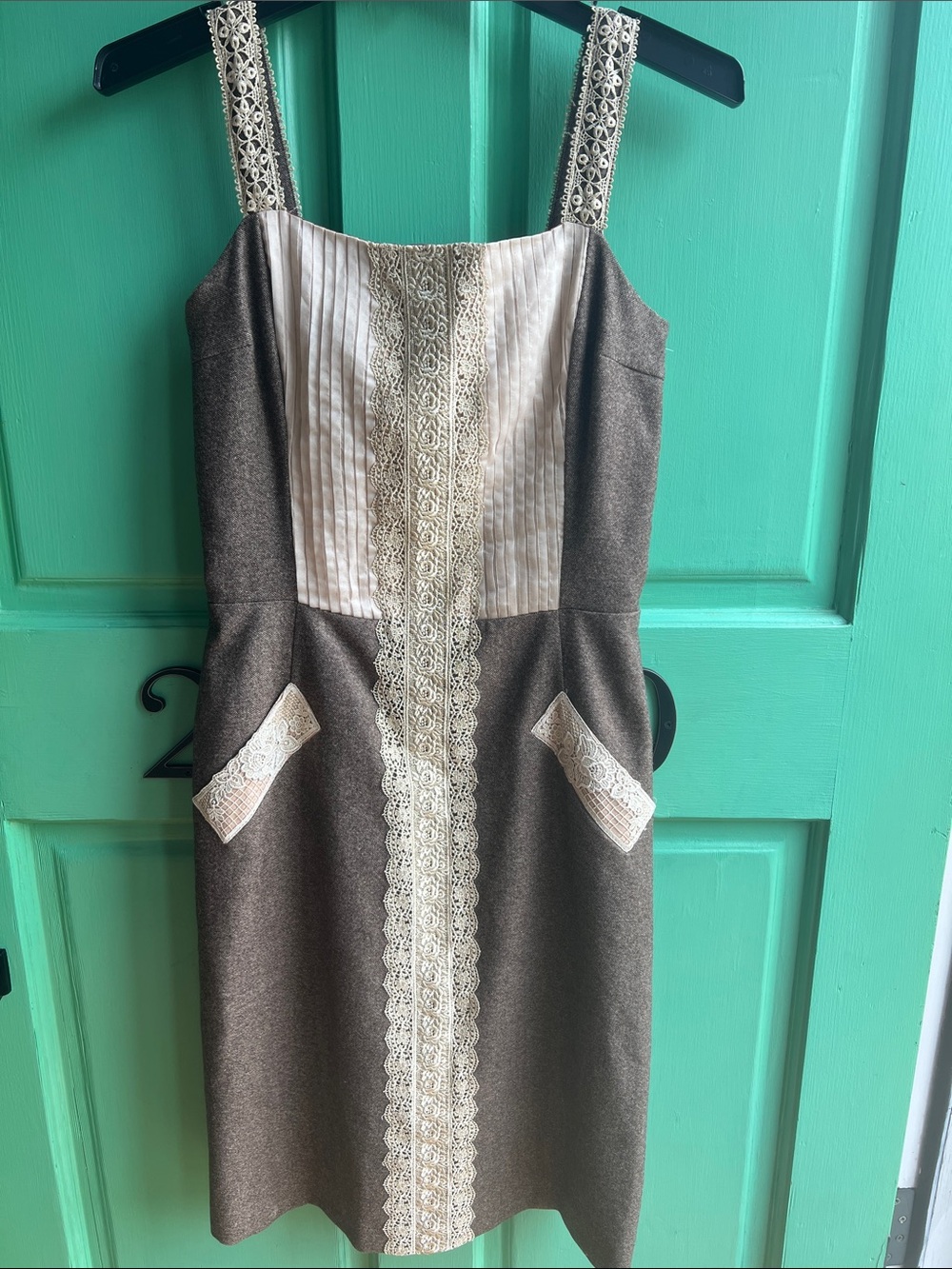 Tracy Reese Brown Dress with Cream Lace Insets